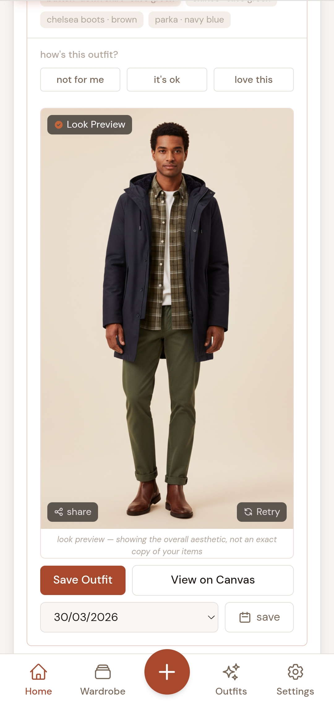 OutfitMaker look preview — see your outfit on a model