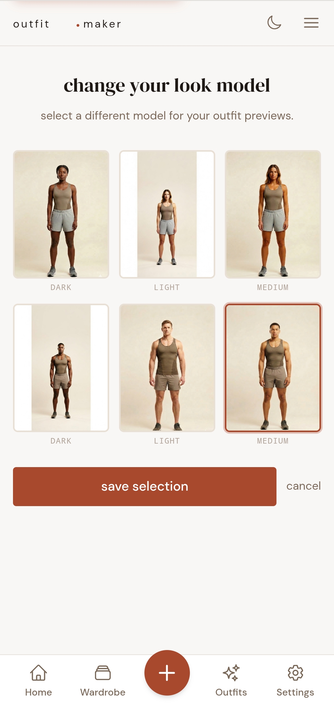 OutfitMaker model selection