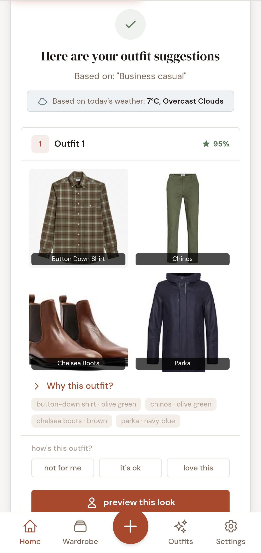 anziehen — Jeden Morgen Outfit-Vorschläge, die zu Ihrem Tag, dem Wetter und Ihrem Stil p...